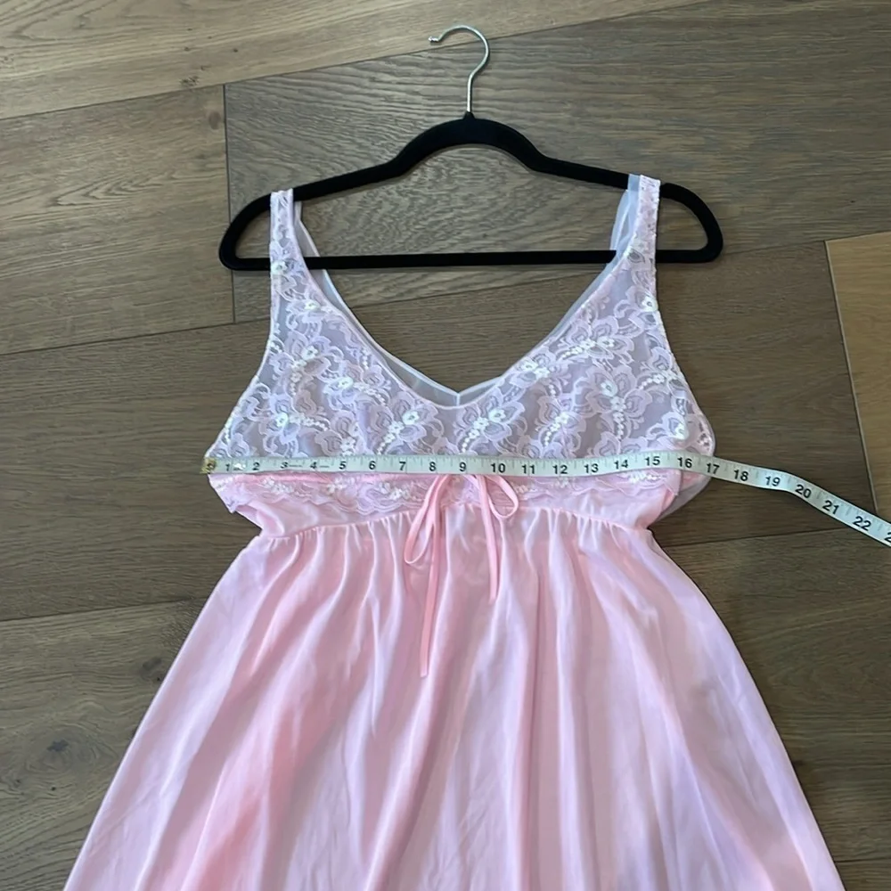 Vintage Montgomery Ward Pink Lace Slip Nightgown Dress Size Large Made In USA